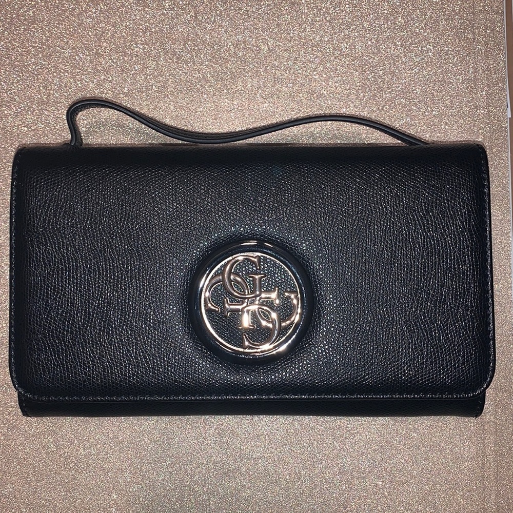 Guess Black Bag with Gold Hardware (clutch & crossbody) - Picture 1 of 11
